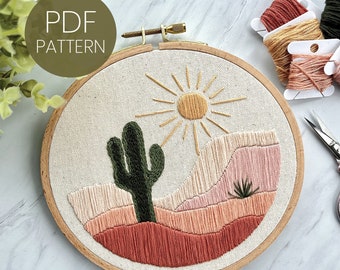 PDF embroidery pattern, Desert Mountain embroidery pattern, step-by-step pdf pattern, beginner embroidery pattern pdf, DIY embroidery