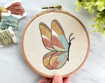 Butterfly embroidery hoop art, modern embroidery, home decor, finished embroidery, wall hanging