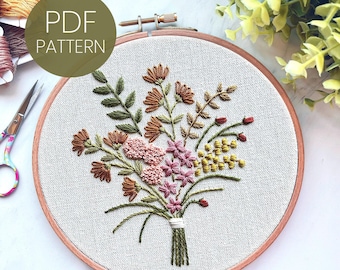 Wildflowers Bouquet Embroidery Pattern: Beginner DIY Design (PDF)
