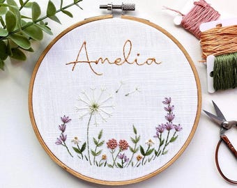 Personalized Wildflower Embroidery Hoop: Custom Baby Nursery Decor