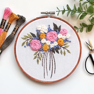 Spring Bouquet Embroidery Hoop | Floral Design | Home Decor | Finished Embroidery Art | Wall Hanging