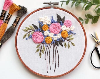 Spring Bouquet Embroidery Hoop | Floral Design | Home Decor | Finished Embroidery Art | Wall Hanging