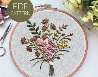 PDF Pattern - Wildflowers Bouquet - Step By Step Beginner Embroidery Pattern - embroidery design