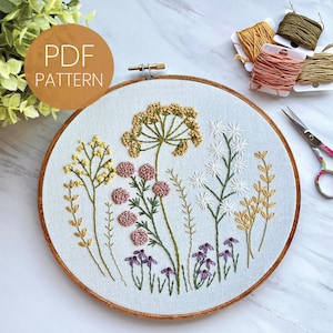 PDF Pattern - Delicate Wildflowers - Step By Step Beginner Embroidery Pattern - embroidery design, DIY embroidery