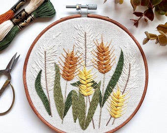 Wheat Fields Embroidery Hoop: Hand-Stitched Fall Decor, 6" Bamboo