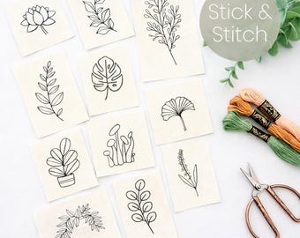 Botanical Stick and Stitch Embroidery Designs, Water Soluble Patterns for clothing, wash away transfer stickers