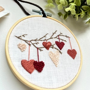 Hearts on a branch embroidery hoop, home decor, finished embroidery wall art image 5