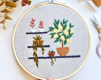 Home plants embroidery hoop art, modern embroidery, home decor, finished embroidery, wall hanging