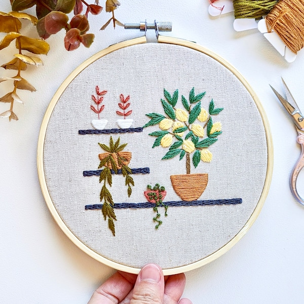 Home plants embroidery hoop art, modern embroidery, home decor, finished embroidery, wall hanging