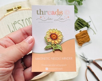 Sunflower Enamel Magnetic Needle Minder: Cross Stitch, Embroidery Accessory, needle holder