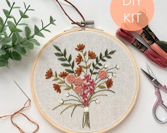 Dried Flowers Bouquet Embroidery Kit, Beginner embroidery, DIY pattern, Gift