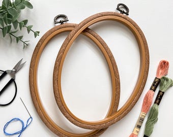 Janlynn Stitch & Frame Hoops, Faux wood oval embroidery hoop, cross stitch frame, imitated wood, art craft sewing