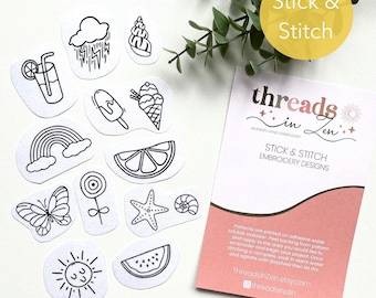 Summer Stick and Stitch Embroidery Designs, Water Soluble Patterns