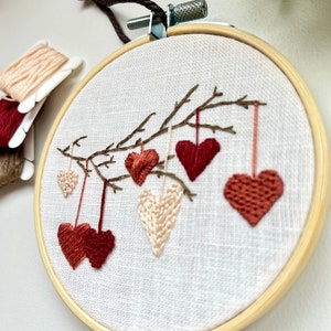 Hearts on a branch embroidery hoop, home decor, finished embroidery wall art image 4