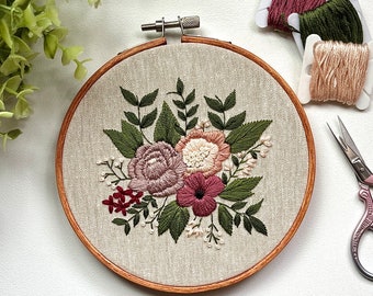 Like a Fine Wine floral embroidery hoop art, modern flowers embroidery, home decor, finished embroidery, wall hanging