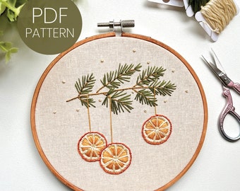 PDF embroidery pattern, dried orange slices embroidery pattern, step-by-step pdf pattern, beginner embroidery pattern pdf, DIY embroidery
