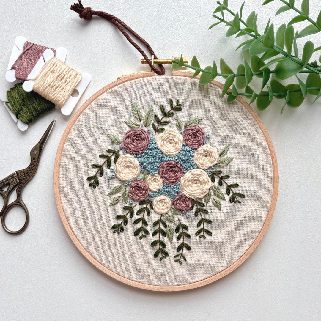 Hand Embroidered Floral Hoop Art – Heirloom Garden Botanical Wall Decor ...