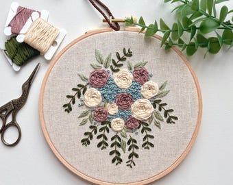 Hand Embroidered Floral Hoop Art – Heirloom Garden Botanical Embroidery Wall Decor, Fiber Art Wall Hanging, Handmade Gift