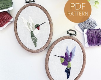 PDF embroidery pattern, hummingbirds embroidery pattern, step-by-step pdf pattern, beginner embroidery pattern pdf, DIY embroidery