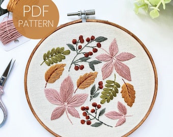 PDF embroidery pattern, Fall Foliage embroidery pattern, step-by-step pdf pattern, beginner embroidery pattern pdf, DIY embroidery