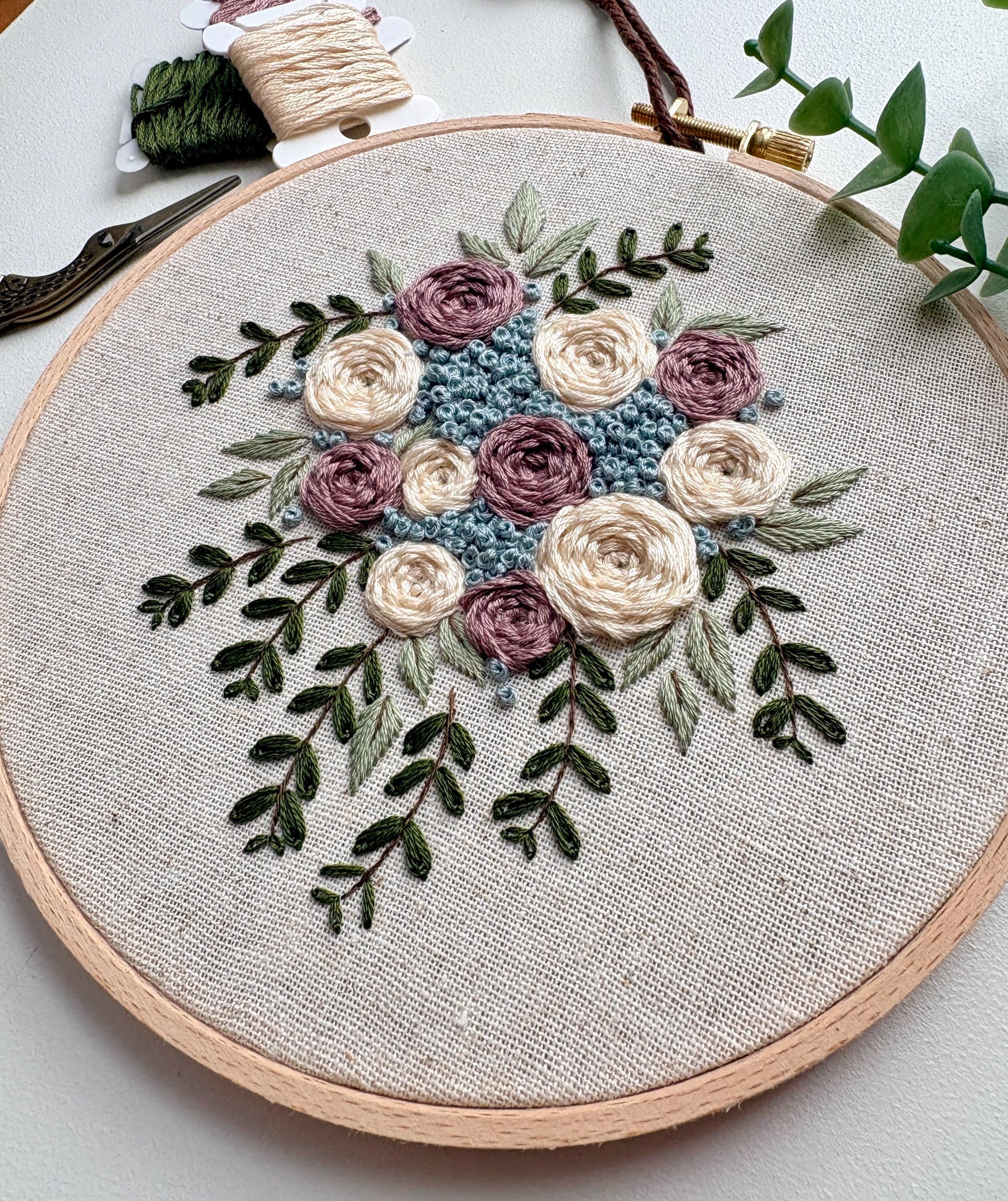 Hand Embroidered Floral Hoop Art – Heirloom Garden Botanical Wall Decor ...