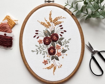 Garden Symphony floral embroidery hoop, hand stitched finished embroidery, home decor, oval wall art