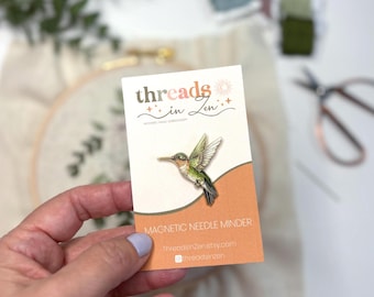 Hummingbird Enamel Needle Minder, magnetic needle keeper, cross stitch, embroidery, needlepoint