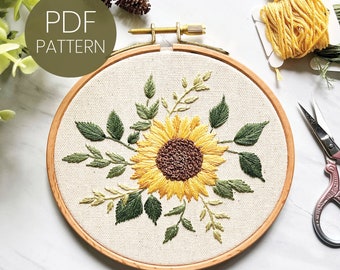 PDF Pattern - Summer Sunflower - Step By Step Beginner Embroidery Pattern - embroidery design