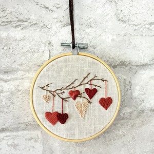 Hearts on a branch embroidery hoop, home decor, finished embroidery wall art image 7