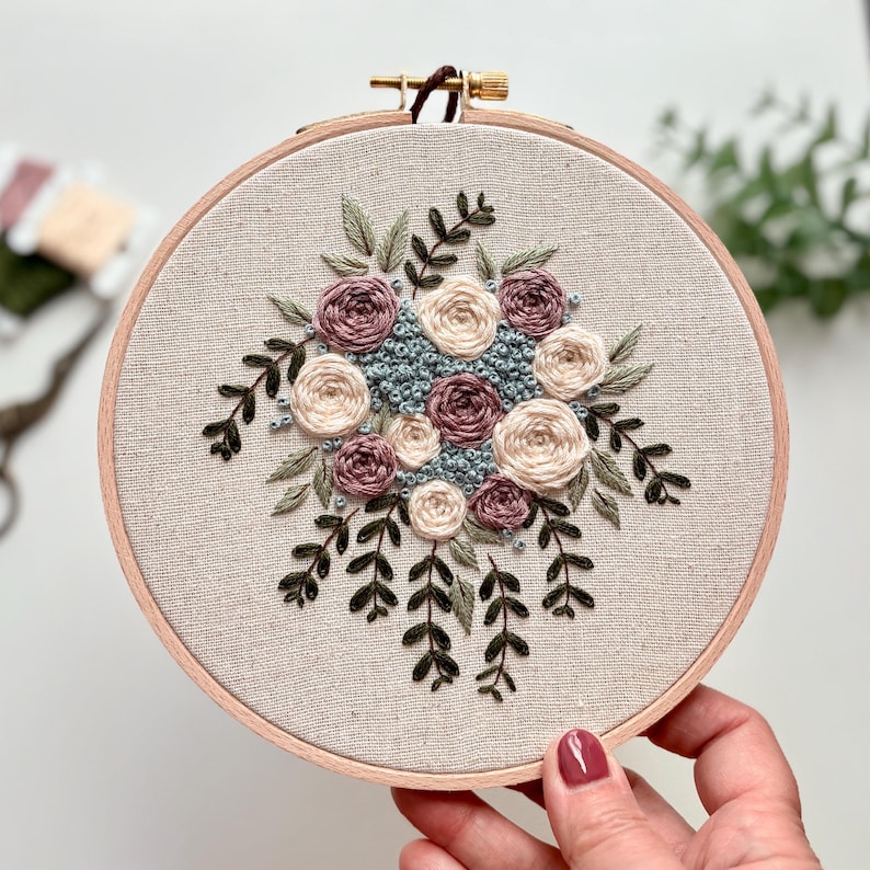 Hand Embroidered Floral Hoop Art – Heirloom Garden Botanical Wall Decor ...