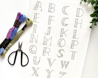Alphabet stick and stitch embroidery designs, embroidered letters, embroidery patterns, water soluble sewing stabilizer