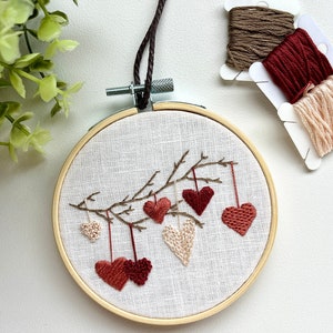 Hearts on a branch embroidery hoop, home decor, finished embroidery wall art image 8