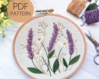 PDF Pattern - Lavender and Daisies - Step By Step Beginner Embroidery Pattern - embroidery design