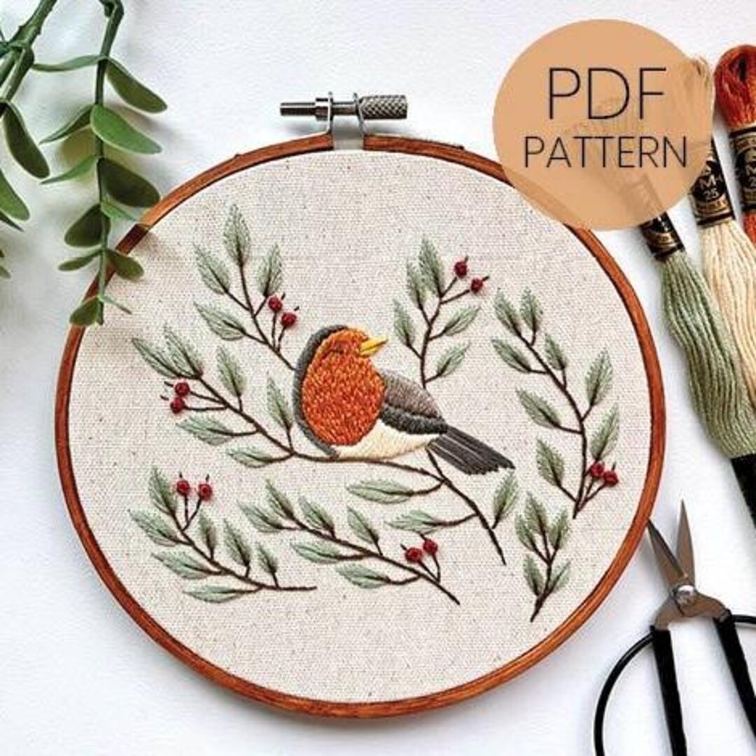Red Robbin Pattern Spring Robin Embroidery Pattern: Beginner Bird Design (PDF Pattern ...