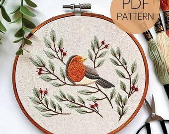 Spring Robin Embroidery Pattern: Beginner Bird Design (PDF Pattern)