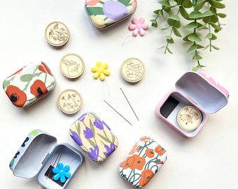 Floral Mini Sewing Kit: Magnetic Needle Minder Tin