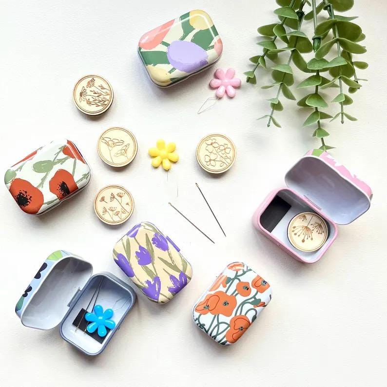 Floral Mini Sewing Kit: Magnetic Needle Minder Tin image 1