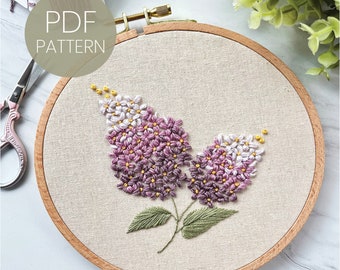 PDF Pattern - Lilac Stem - Step By Step Beginner Embroidery Pattern - embroidery design