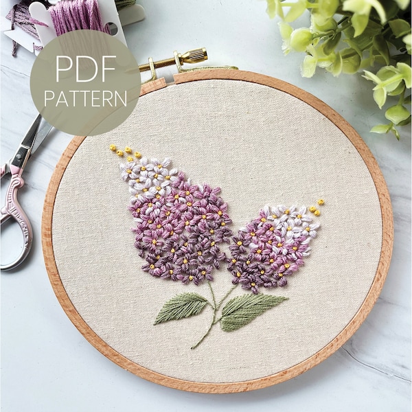 PDF Pattern - Lilac Stem - Step By Step Beginner Embroidery Pattern - embroidery design