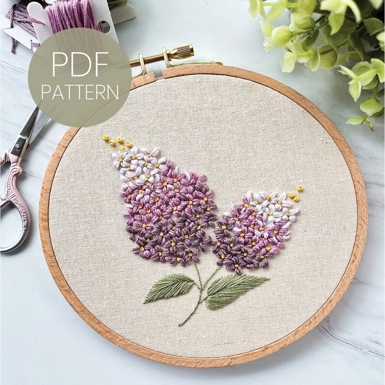 Lilac Stem Embroidery Pattern: Beginner-friendly Floral Design (PDF) - Etsy