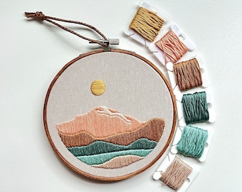Boho mountains embroidery hoop art, modern embroidery, home decor, finished embroidery, wall hanging