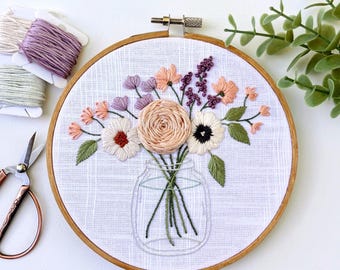 Hand Embroidered Flowers,  Embroidery Hoop Art, Fiber Art Wall Hanging, Cottagecore Wall Decor