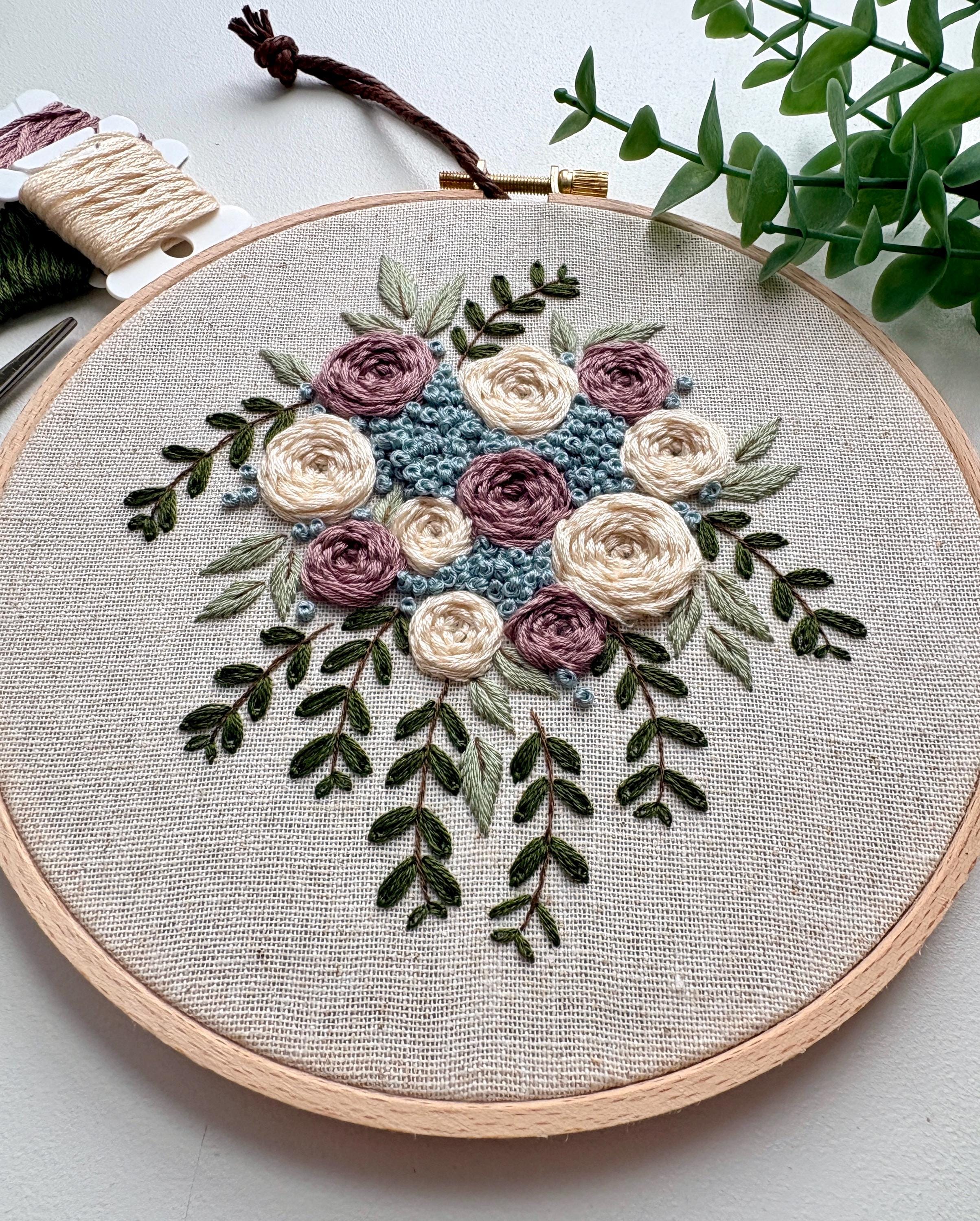 Hand Embroidered Floral Hoop Art – Heirloom Garden Botanical Wall Decor ...