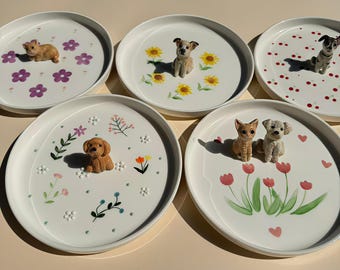 Pet portrait ring tray, Personalized customization of cat and dog figurines, Jewelry tray, Ceramic jewelry tray customization ,Six inch tray