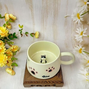 Cute pet mug, Customized coffee cup with cat and dog footprints, Holiday gift, Cat portrait cup, 3D clone of pet portrait