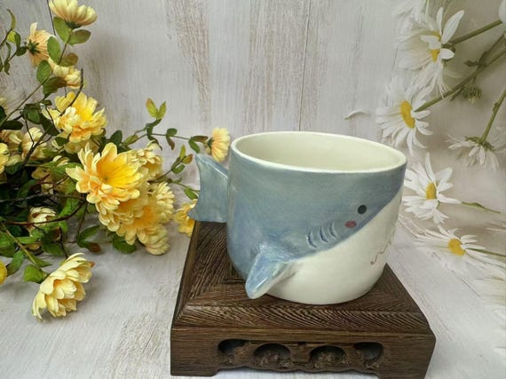 Handmade ceramic shark mug, Espresso cup, Cute shark shaped cup, Personalized ceramic cup