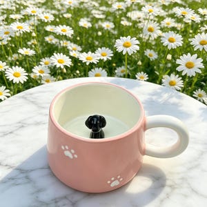 Tazza in ceramica rosa per animali domestici, tazza personalizzata con ritratto di cane e gatto, tazza da caffè fatta a mano da 400 ml per animali domestici, adotta il tuo simpatico animale domestico nella tazza