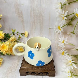 Blue flower pet mug, Customized cat and dog statue, Christmas gift, Personalized mug