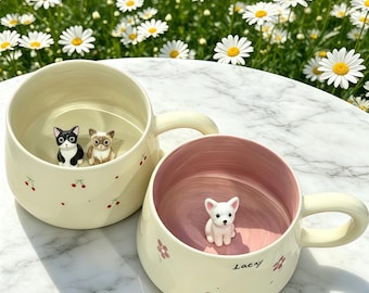 Customized pet portrait coffee cup, Handmade ceramic animal cup, 400ml personalized customization