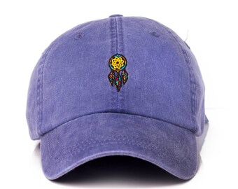 Dream Chaser Embroidered Dad Cap, Purple Washed Cotton Twill